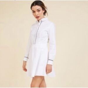 English Factory White Long Sleeve Dress w/ Black Trim French Girl - Large - NWT